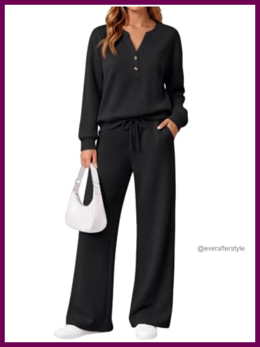 Womens 2 Piece Lounge Set Modal Blend Henley Wide Leg Sweatsuit